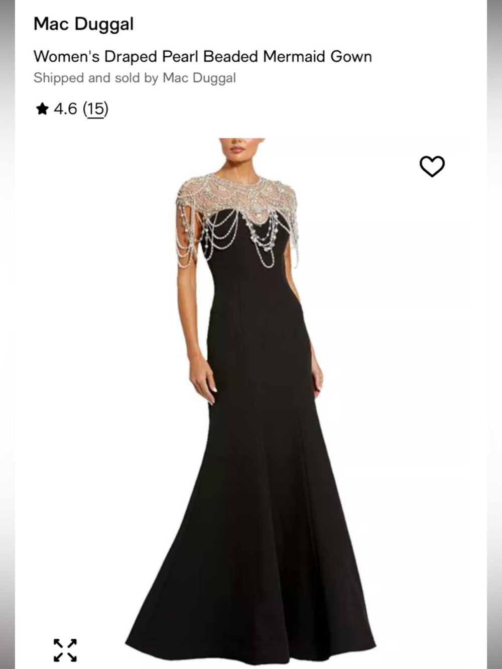 Mac Duggal Black Pearl Beaded Mermaid Gown with Pearl Draped Cape
